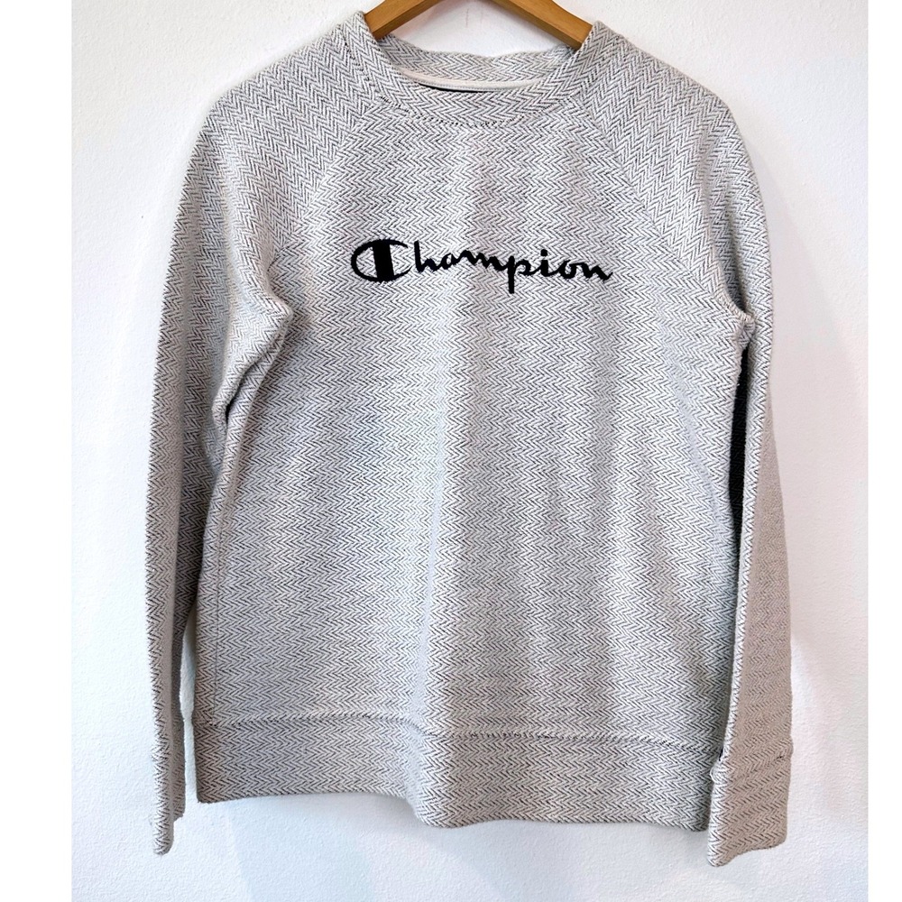 Champion Womens Grey Herringbone Script Logo Sweatshirt FW2021 Small